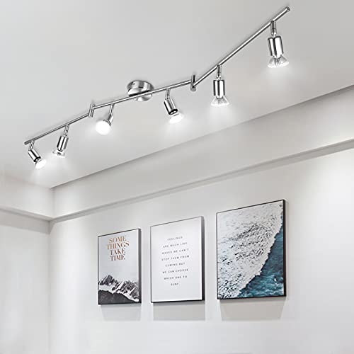 wowatt Faretti Orientabili Da Soffitto - Lampadario Industriale GU10 Nichel Opaco Moderna 6 Luci Faretti Da Parete Interno Cucina Camera Letto Salotto Soggiorno Corridoio Lampadina Non Inclusa