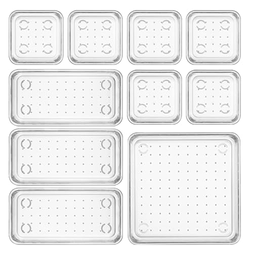 Famhap Organizer Cassetti Plastica Trasparente, Scatole Plastica Organizer con Set di 10 Pezzi, Contenitori per Cassetti Salvaspazio per Scrivania, Cucina, Bagno, Trucco