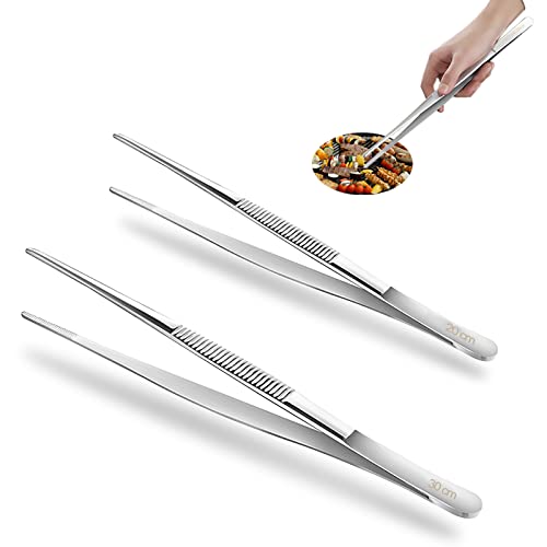 2 Pezzi Pinze da Cucina (20 cm e 30 cm), Pinze Chef, Pinza Chef Professionali, Acciaio, Design Seghettato per Una Presa Salda, Adatte per Chef, Bistecche, Barbecue, Cucinare