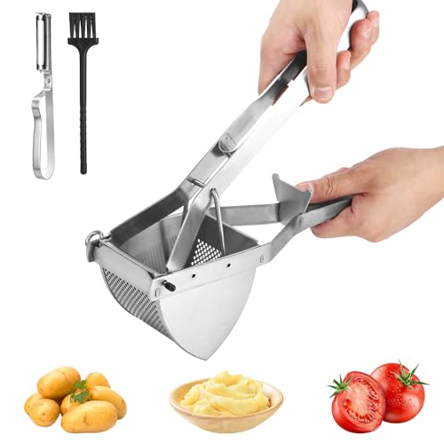 Yulado Schiacciapatate Acciaio Inox con Coltello Per Sbucciare E Spazzola Per La Pulizia, Schiaccia Patate, Spremiagrumi Per Frutta E Verdura, Taglia Patate, Passaverdure, Gadget Per Da Cucina, Potato