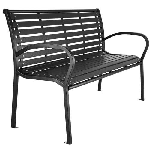 TecTake® Panca da Giardino, Panchina da Esterno 3 Posti, Intelaiatura in Acciaio Verniciato, Panca con Schienale, Resistente agli Agenti Atmosferici, 126 x 62 x 81,5cm - Nero