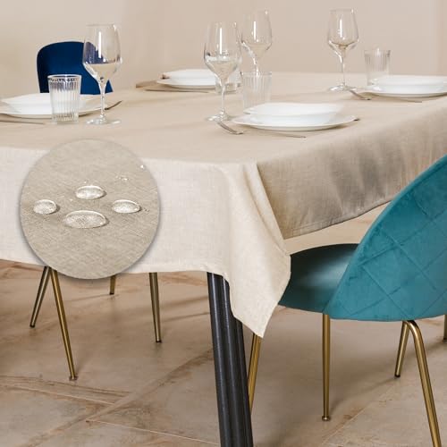 Flowen Tovaglia Antimacchia Rettangolare Impermeabile Beige 140x240 Made in Italy Tovaglie Copri Tavolo da Interno Elegante per Occasioni Natale da Tavola Giardino Esterno Poliestere Idrorepellente