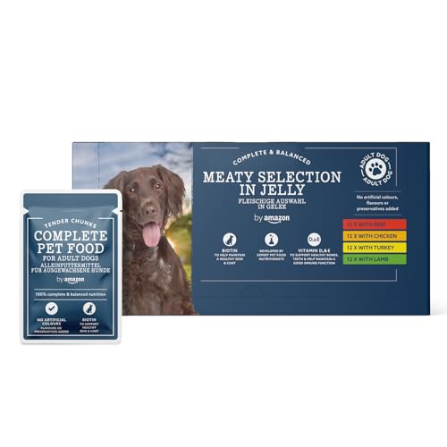 by Amazon Alimento completo per cani adulti Selezione di carne in gelatina, 4.8 kg, 48 Confezioni da 100g