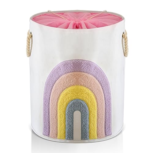 Cesto per il Bucato per Bambini Rosa, 58L in Tela con Chiusura a Coulisse Cesto Extra Large per Vestiti del Bambino Cesto per la Nursery e Giocattoli (Arcobaleno)