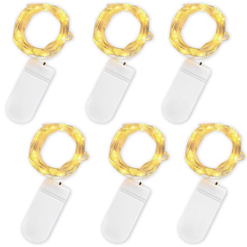 Jsdoin Stringa Luci LED a Batteria, 6 Pezzi Impermeabile 20 LED 2M Mini Lampada a Fili di Rame Bianco Caldo, per Interni ed Esterni, Natalizi, Matrimoni, Feste di Compleanno, Decorazione da Giardino