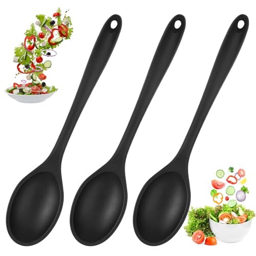 3 Pezzi Cucchiaio Silicone Cucina, Cucchiaio da Cucina per Mescolare, Senza BPA, Cucchiai di Silicone Antiaderente, Mestolo Cucina Silicone Grande per Cucinare, Cuocere, Mescolare e Servire