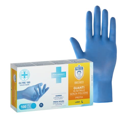 Bericah Dr. Protec,Protix, Guanti in Nitrile, Senza Polvere, Taglia L,100 Pezzi