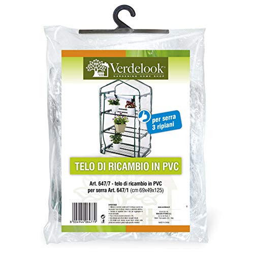 VERDELOOK | Telo di Ricambio in PVC Trasparente per Serre cod: 647/1 e 647/65, Resistente, Protezione Piante, Apertura Frontale con Cerniera, per Serre a 3 Ripiani, 69x49x125 cm