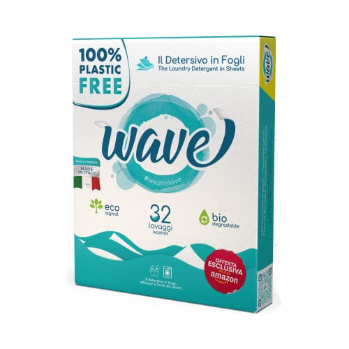 Wave Washing Classic - Il Detersivo in Fogli - 100% PLASTIC FREE - 32 lavaggi - Made in Italy - Ecologico - Biodegradabile - Compostabile…