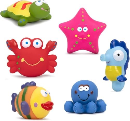 ZWOOS - Giochi da Bagno per Bambini Giocattoli 6 Pezzi Giocattoli da Bagno Morbidi Galleggianti per Bambini con Creature Marine per Bambini Vasca da Bagno o Piscina (B)