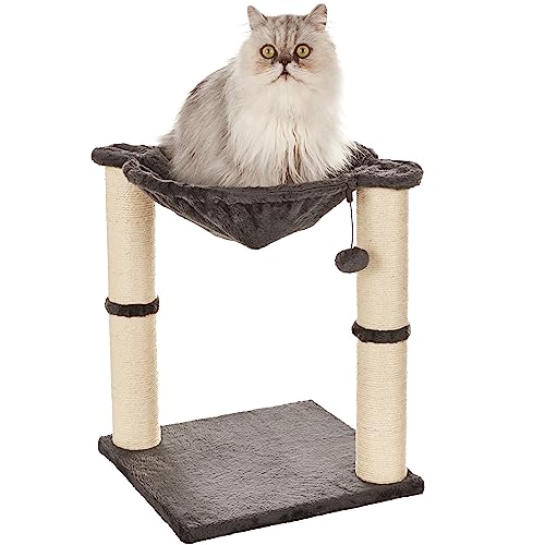 Amazon Basics - Albero per gatti con amaca e palo tiragraffi, 40,6 x 50,8 x 40,6 cm, grigio