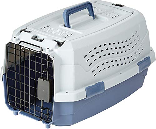 Amazon Basics - Trasportino rigido Gatti per animali, 2 sportelli, carica dall alto, L 48 x P 32 x H 25 cm, Blu