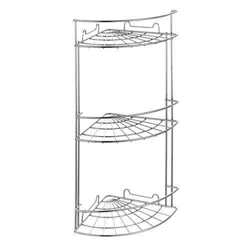 Baroni Home Mensole da Doccia, Mensola Bagno Angolare Acciaio, Scaffale Portaoggetti Cromato Angolo, 18x18x45 cm, 3 Piani