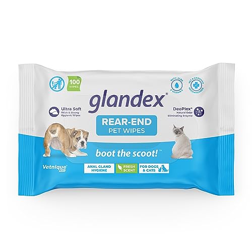 Glandex Salviette per Animali Domestici, salviettine igieniche per la Pulizia delle ghiandole Anali e deodoranti per Cani e Gatti, di Vetnique Labs (Sacchetto da 100 ct)