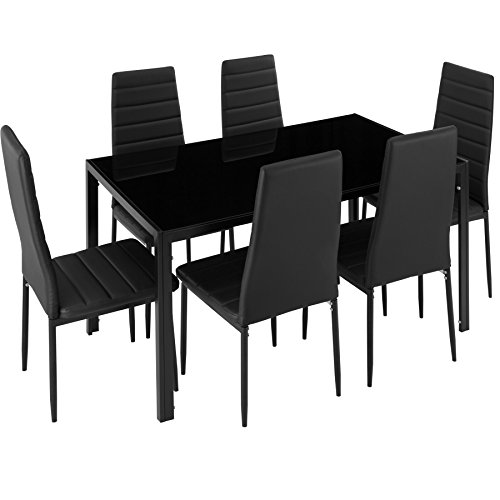 TecTake 800551 Set di mobili per Sala da Pranzo Brandenburg 6+1, Gradevole Design, Elevato Comfort di Seduta (Nero/Nero)