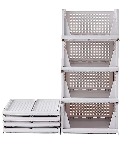 RMAN Organizer armadio set di 4 portaoggetti pieghevole scatole per armadio impilabili per casa, camera da letto, top, pantaloni, bianco (43 x 33 x 72cm)