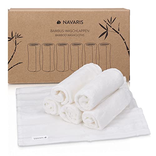 Navaris Mini-Asciugamani in Bambù 25x25cm - Set Bianco 6x Asciugamano Neonato e Cura Viso Bambini - Salviette Tessuto OEKO-TEX - Lavabili 30°C