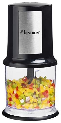 Bestron Tritatutto elettrico, tritatutto universale con due coltelli da taglio e capacità 500 ml, grande pulsante a pulsante, 400 Watt, colore: Argento