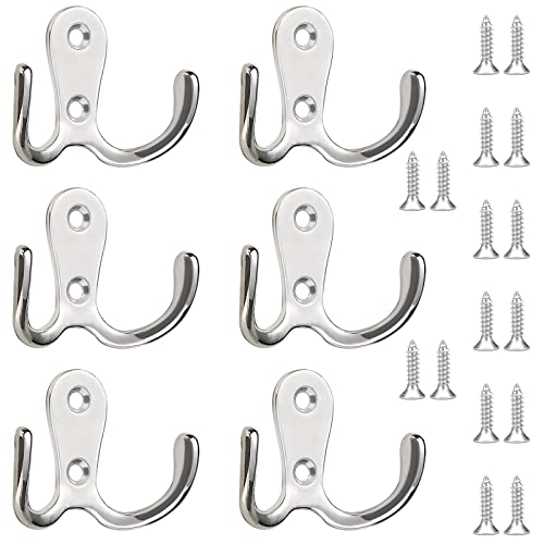 Redamancy Doppio Ganci Appendiabiti, 6 pcs Ganci in Metallo Retrò, Ganci Doppi da Parete con 16 Viti, per Bagno, Cucina, Ufficio, Bagno, Centro Commerciale (Argento)