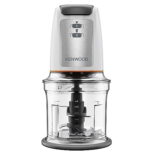 Kenwood Chopper CHP61.100WH, Potenza 500W, Ciotola da 0.5L, 2 velocità, Sistema a quattro lame, Anello antiscivolo per la stabilità del tritatutto, Lavabile in Lavastoviglie, Bianco/SIlver