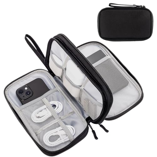 ProCase Borse Organizer per Cavi, Porta Cavi da Viaggio a 3 Strati, Tech Pouch Custodia Portatile per Cavi, Caricabatterie, Power Bank, Adattatori - Nero