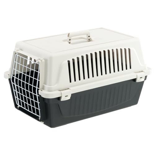 Ferplast Trasportino Gatto, Trasportino Cane Taglia Piccola, Cani e Gatti fino a 8 Kg, Porta in Ferro Plastificato, Fessure di aerazione, 37 x 58 x h 32 cm, ATLAS 20 EL Trasportino Rigido, Nero