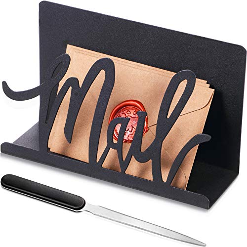 Porta Lettere Selezionatore di Lettere in Metallo Organizer Ritagliato da Tavolo Portadocumenti Lettere di Posta con Tagliacarte per Desktop Casa Ufficio Scuola (Carattere Artistico Nero)