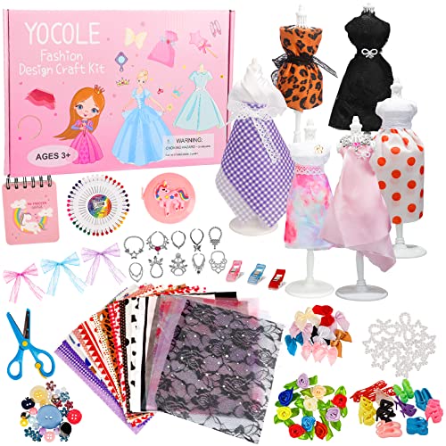 YOCOLE Fashion Designer Kit, Cucito Giochi Lavoretti Creativi Arte e Artigianato, Playset Manichino Stoffe Quaderno, Regalo Bambina 8 9 10 11 12 Anni