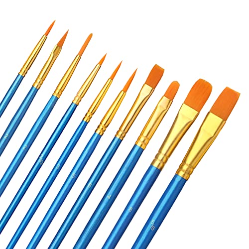 10 PCS Pennelli per Dipingere, Pennelli per Pittura, Nylon Pennelli Pittura Acrilica, Pennelli per Dipingere Bambini, Pennello Acrilico Pennelli Pittura Olio per Acquerello Guazzo Pittura Olio