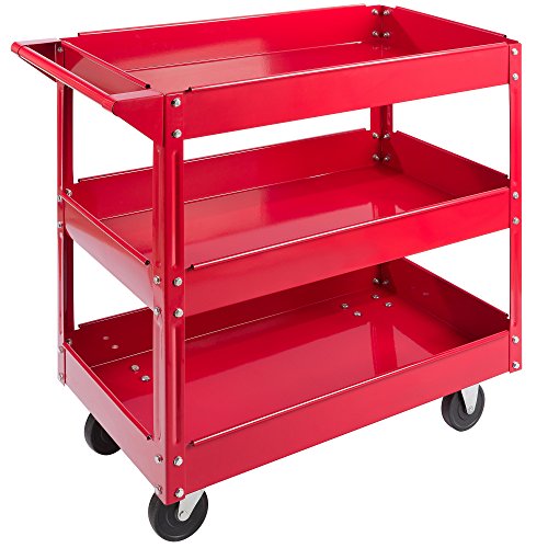 Arebos Carrello portautensili | Carrello da officina | Carrello da montaggio 3 piani | Rosso