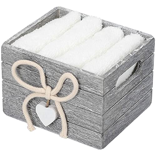 Set 4 Lavette Bagno con Cestino in Legno Bruges Asciugamani Piccoli Ospiti con Cestino. - Grigio