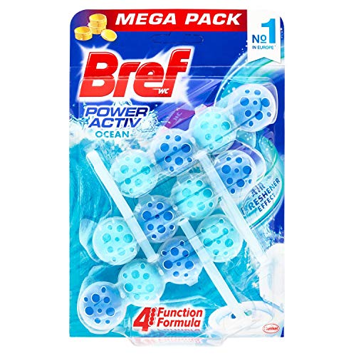 Bref WC Power Activ Ocean Detergente Profumatore in Pastiglie Igienizzante Bagno, Pulito, Fresco, 1 Confezione da 3 Pezzi