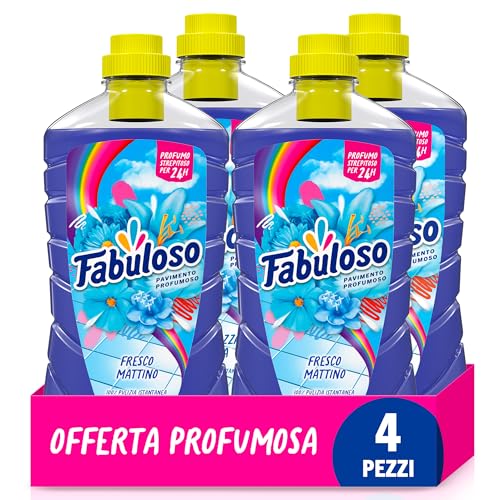 Fabuloso Detersivo Pavimenti Fresco Mattino 4x950ml | Detergente Multiuso | 100% Pulizia Istantanea | Profumo per 24 ore | Formula Biodegradabile al'85% | 99% Ingredienti di Origine Naturale*