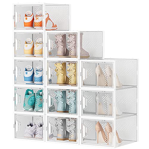 SIMPDIY 12 pcs Scatole per Scarpe,Scatole Portascarpe in Plastica Trasparenti impilabili, Contenitori Portascarpe con Coperchi per donna/uomo (33.2x25x18.7cm)