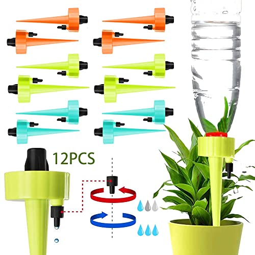 12PCS Irrigazioni a Goccia Bottiglia,Irrigazioni a Goccia Dosatore Acqua,Automatico Acqua Dispenser per Impianto,Pianta Irrigazione Spikes Kit,Dispositivo Irrigatore Domestica (colore/12PCS)