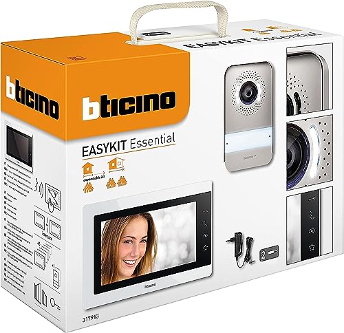 Bticino 317913 EASYKIT ESSENTIAL VIDEOCITOFONO MONOFAMILIARE Plug-In 2 Fili con: 1 Pulsantiera Esterna, Campanello e Telecamera, 1 Monitor Interno 7'' a Colori Vivavoce