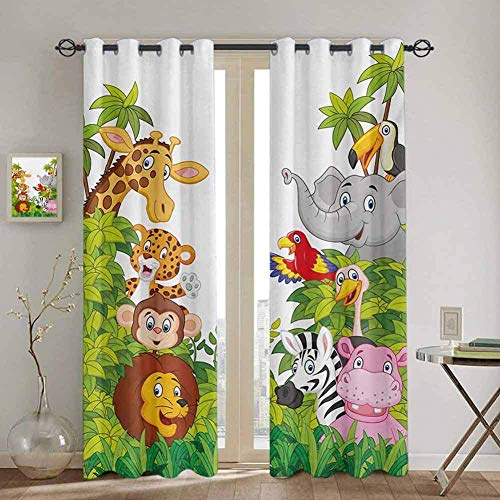 GTBDWOSN® 3D Tende Stampa Cartoon Zoo Giungla Animale Tende Oscuranti Termiche Isolanti Tende da per Camera da Letto 2 Pannelli 150X166 Cm (Lxa) - Tende per Bambini - Ridurre Il Rumore - Tende D'Albe