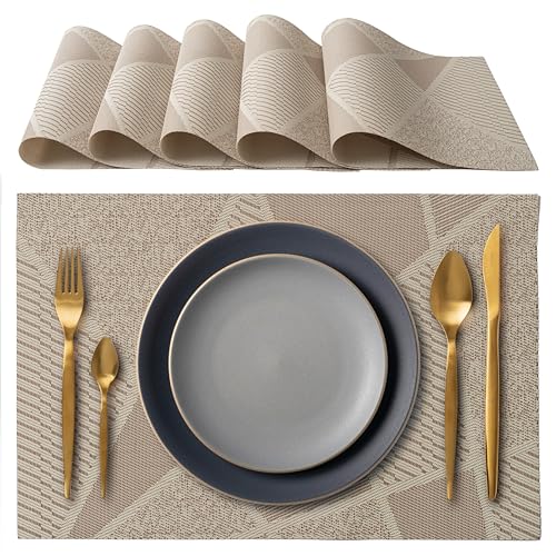 IPEA Tovagliette Americane Eleganti 45 x 30 cm per Cena, Pranzo, Colazione - 6 Unità - Tovaglietta Lavabile, Resistente al Calore, Antiscivolo, Antimacchia per Tavolo della Cucina e Sala - Beige