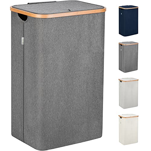 Lonbet - Cesto Portabiancheria Sporca per Bagno Grigio - XL 100 L - Cesta Portabiancheria in Bambú con Coperchio - Porta Biancheria Sporca con Manici - Cesto Panni Sporchi