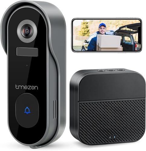 TMEZON Videocitofono wifi Video Campanello senza fili da Esterno,2K Citofono Telecamera con Suoneria,Allarme Antifurto,Rilevamento Umano PIR,Audio Bidirezionale,Batteria 4500 mAh,Storage SD/Cloud