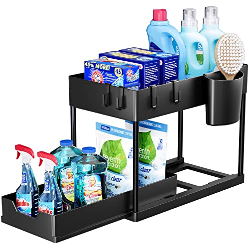 Puricon Organizer Sottolavello Cucina, Organizer Sottolavello a 2 Livelli, Organizer Sottolavello Portaoggetti Ripiano Multiuso sotto Lavello per Cucina Bagno (Nero, 1)