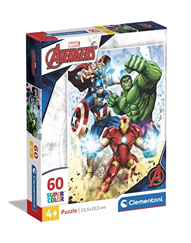 Clementoni Supercolor Marvel Avengers-60 Pezzi Bambini 4 Anni, Cartoni Animati, Puzzle Supereroi-Made In Italy, Multicolore, 26193