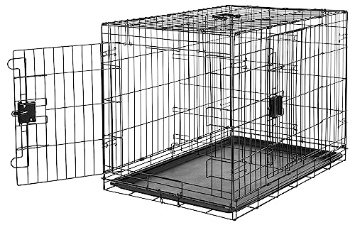 Amazon Basics Gabbia per cani in metallo, Pieghevole,Rimovibile, con vassoio di base e doppio sportello, Nero, 91 x 58 x 64 cm