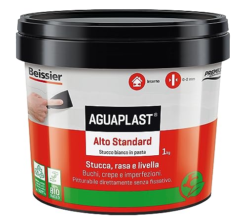 Aguaplast Alto Standard stucco bianco pronto all'uso per muro. Qualità superiore, per interni, pareti e soffitti. Liscio bianco 1kg