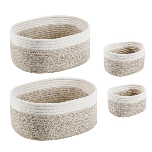 Set di 4 Cestini Portaoggetti in Corda di Cotone Intrecciata, Comius Sharp Cestino Portaoggetti Fasciatoio Organizer, Cestino Portaoggetti Impilabile per Vivaio Soggiorno Bagno Tavolo Decorativo