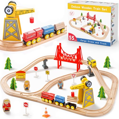 Tiny Land Set di 55 pezzi per gru e treni esclusivi, adatto per Thomas, adatto per Brio, adatto per Chuggington, adatto per Melissa, kit ferroviario