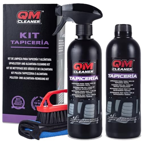 QM Cleaner Kit detergente Professionale per tappezzeria per Pulire i sedili dell'auto | per tappeti, tappezzerie, Moquette... | Kit 1Litro + Microfibre + Spazzola Premium