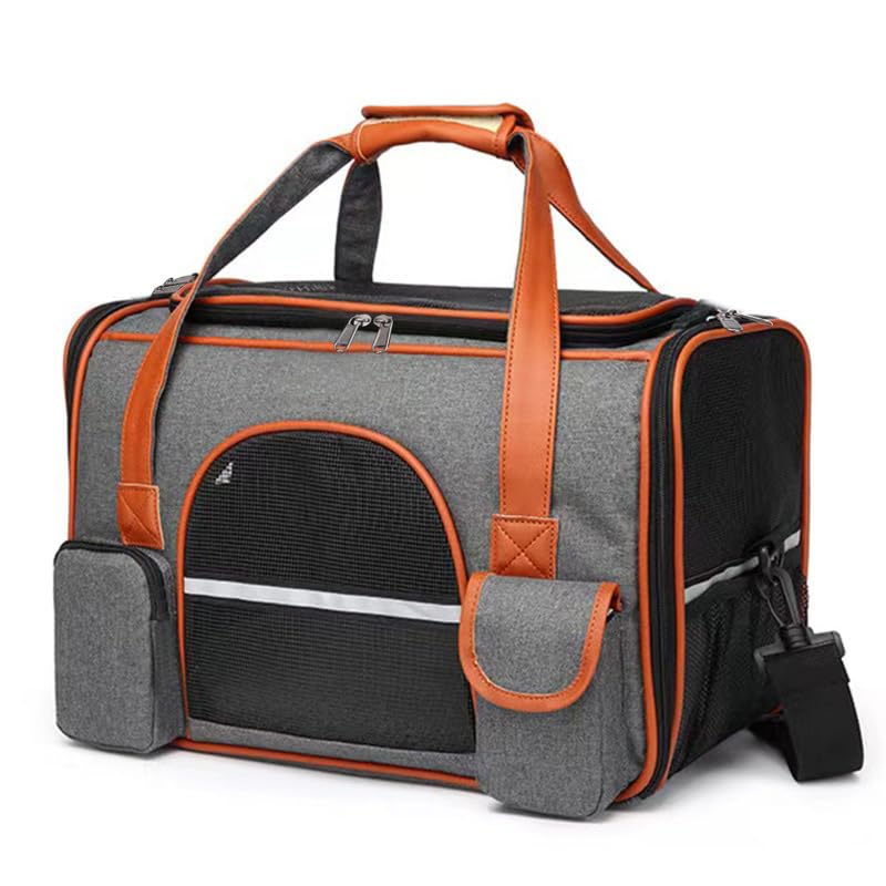 Borsa da Trasporto per Cane Gatto, 45x28x25cm Trasportino Aereo Auto Cane Gatti Taglia Piccola con Tappetino Rimovibile, Ripiegabile Zaino Morbido e Traspirante per Animali Domestici da Viaggio