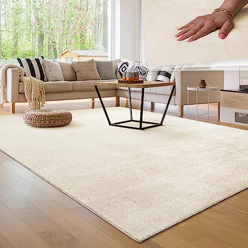 Tappeto per soggiorno Unicolore Lavabile Morbido pelo corto morbido, Dimensione:160x220 cm, Colore:Crema