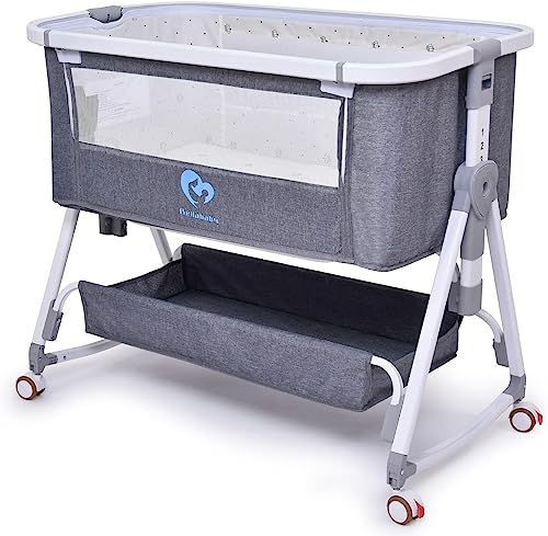 Bellababy Culla Neonato Fianco Letto, Lettino per Dormire Insieme in Modo Sicuro, Portatile Borsa per il Trasporto, Facile da Montare, Facilmente Ripiegabile per Infanti (Gray)